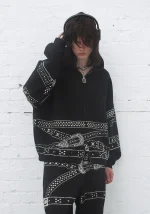 Crush Studded Belt ZIP Hoodie Black-3