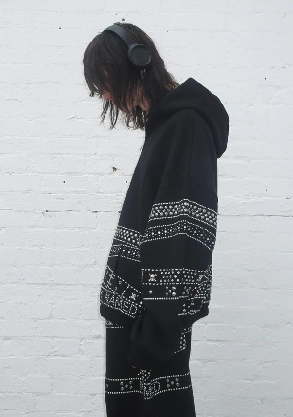 Crush Studded Belt ZIP Hoodie Black-5