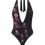 Cryptic Rhinestone Backless Halter Swimsuit Black