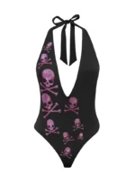 Cryptic Rhinestone Backless Halter Swimsuit Black