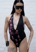 Cryptic Rhinestone Backless Halter Swimsuit Black-5