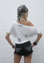 Cryptic Rhinestone Off The Shoulder Top White-4