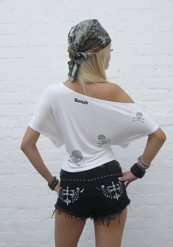 Cryptic Rhinestone Off The Shoulder Top White-4