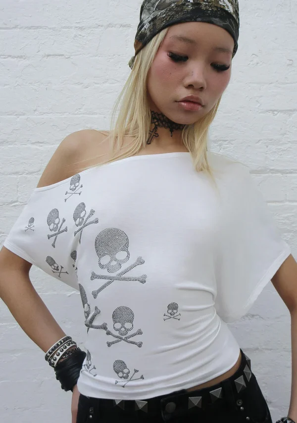 Cryptic Rhinestone Off The Shoulder Top White2