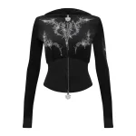 Curse Rhinestone Velour ZIP Hoodie Black