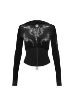 Curse Rhinestone Velour ZIP Hoodie Black