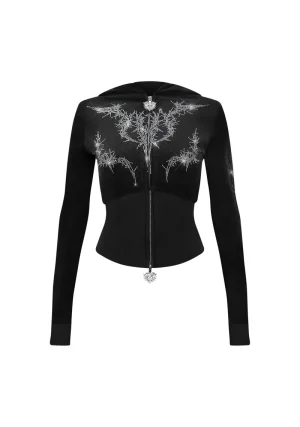 Curse Rhinestone Velour ZIP Hoodie Black