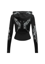Curse Rhinestone Velour ZIP Hoodie Black-6