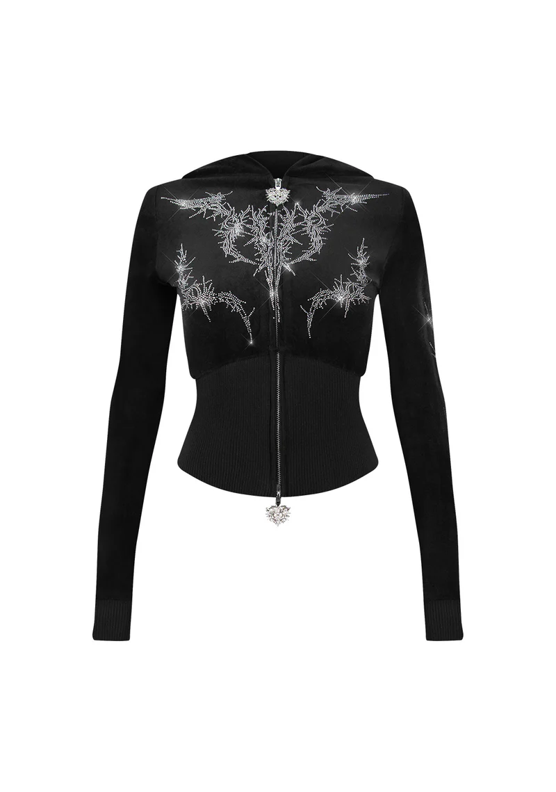 Curse Rhinestone Velour ZIP Hoodie Black Curse Rhinestone Velour ZIP Hoodie Black