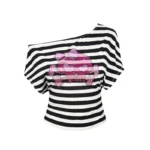 Dilemma Rhinestone Off The Shoulder Top Black Stripe
