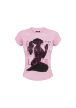 Don't Fall In Love Rhinestone Baby Tee Baby Pink