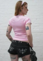 Don't Fall In Love Rhinestone Baby Tee Baby Pink-2