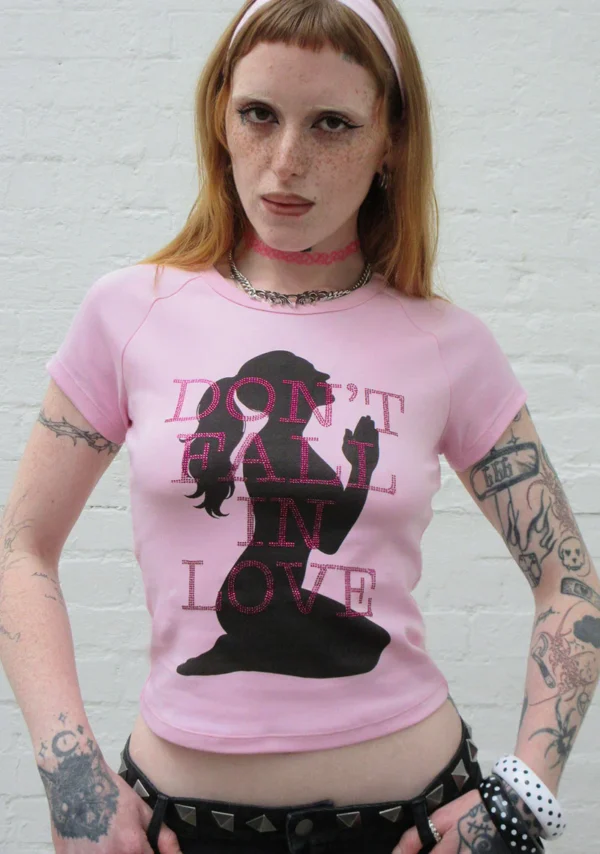 Don't Fall In Love Rhinestone Baby Tee Baby Pink-4