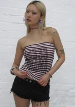 Drama Rhinestone Tube Top Pink Stripe-4