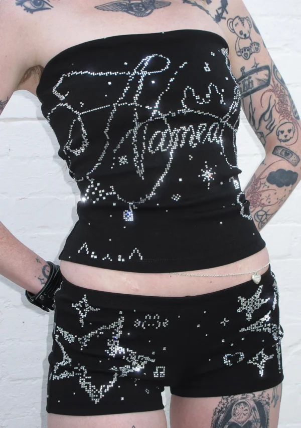 Dreamer Rhinestone Micro Hotpant Shorts Black-2