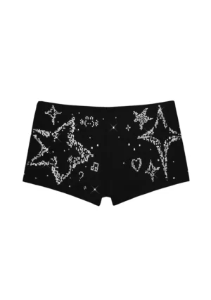 Dreamer Rhinestone Micro Hotpant Shorts Black