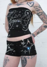 Dreamer Rhinestone Micro Hotpant Shorts Black-4