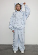Dreamer Rhinestone Teddy Pullover Hoodie Baby Blue-1
