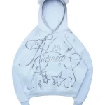 Dreamer Rhinestone Teddy Pullover Hoodie Baby Blue