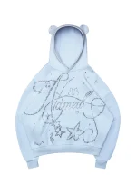 Dreamer Rhinestone Teddy Pullover Hoodie Baby Blue