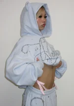 Dreamer Rhinestone Teddy Pullover Hoodie Baby Blue-2