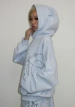 Dreamer Rhinestone Teddy Pullover Hoodie Baby Blue-3