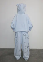 Dreamer Rhinestone Teddy Pullover Hoodie Baby Blue-4