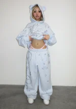 Dreamer Rhinestone Teddy Pullover Hoodie Baby Blue-6