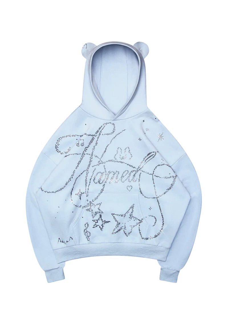 Dreamer Rhinestone Teddy Pullover Hoodie Baby Blue Dreamer Rhinestone Teddy Pullover Hoodie Baby Blue