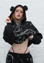 Dreamer Rhinestone Teddy Pullover Hoodie Black-1