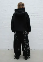 Dreamer Rhinestone Teddy Pullover Hoodie Black-3