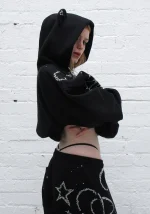 Dreamer Rhinestone Teddy Pullover Hoodie Black-4