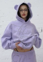 Dreamer Rhinestone Teddy Pullover Hoodie Lilac-3