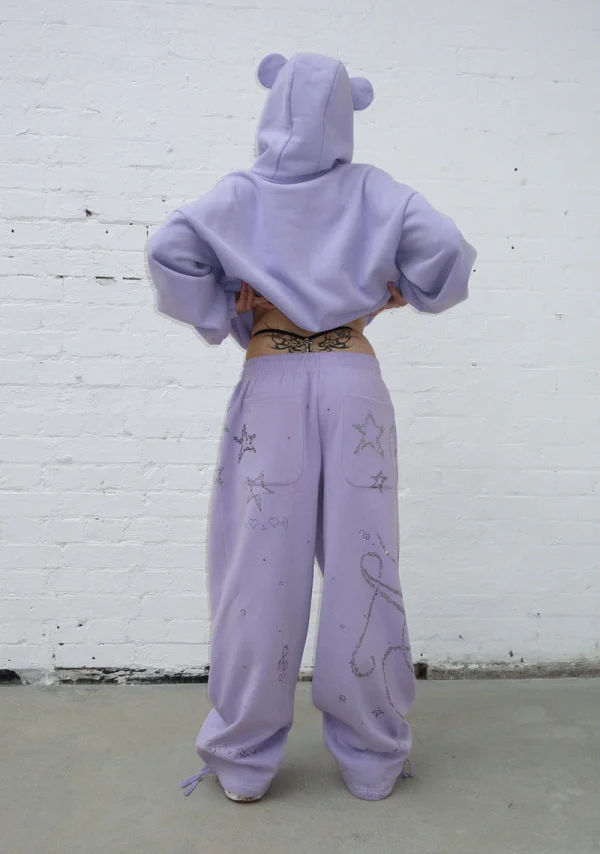 Dreamer Rhinestone Teddy Pullover Hoodie Lilac-4