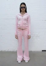 Dreamer Rhinestone Velour Sweatpants Baby Pink-1