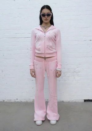 Dreamer Rhinestone Velour Sweatpants Baby Pink-1