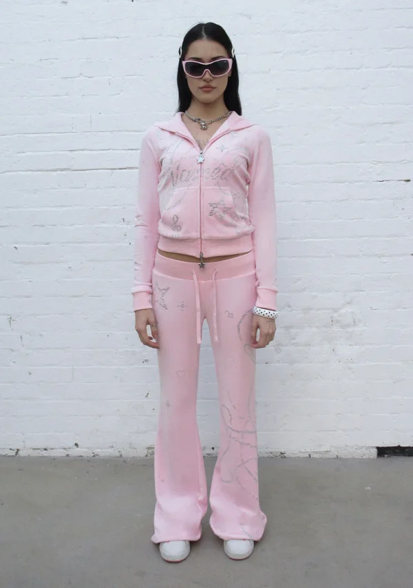 Dreamer Rhinestone Velour Sweatpants Baby Pink-1