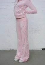 Dreamer Rhinestone Velour Sweatpants Baby Pink-2