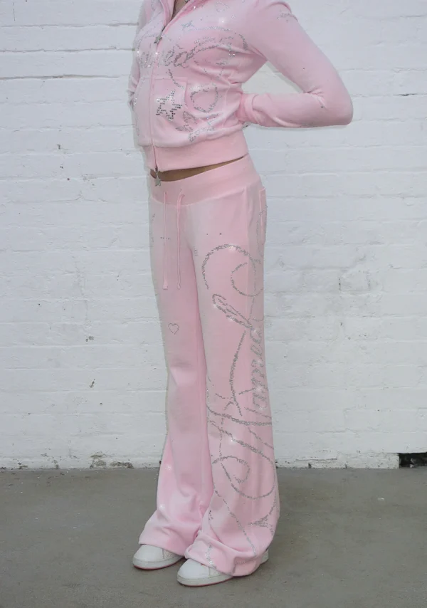 Dreamer Rhinestone Velour Sweatpants Baby Pink-2