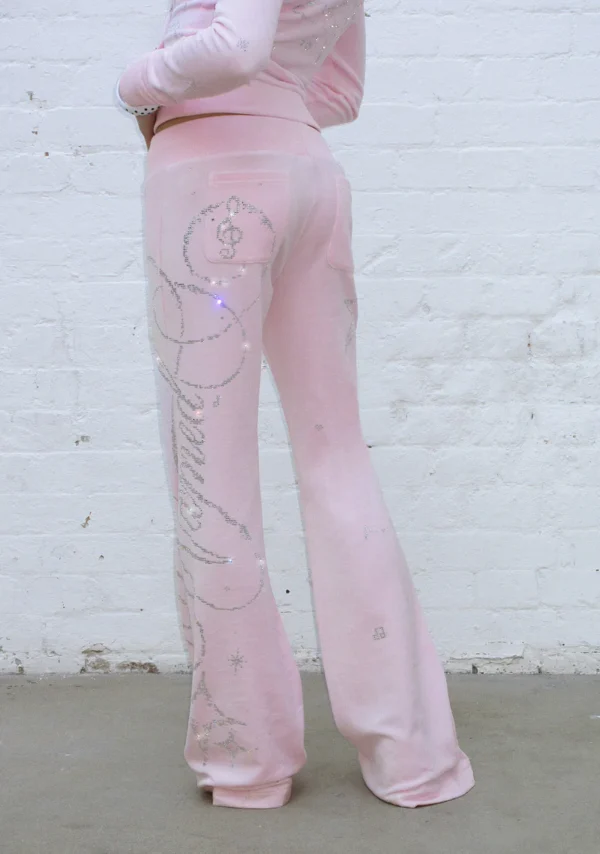 Dreamer Rhinestone Velour Sweatpants Baby Pink-3