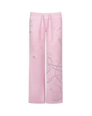 Dreamer Rhinestone Velour Sweatpants Baby Pink