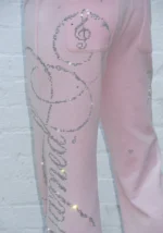 Dreamer Rhinestone Velour Sweatpants Baby Pink-4
