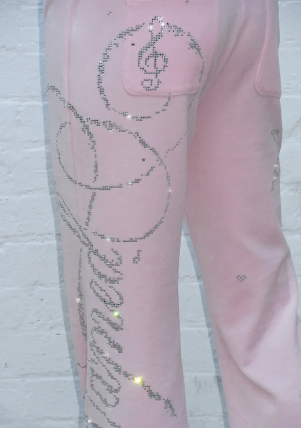 Dreamer Rhinestone Velour Sweatpants Baby Pink-4