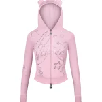 Dreamer Rhinestone Velour Teddy ZIP Hoodie Baby Pink