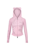 Dreamer Rhinestone Velour Teddy ZIP Hoodie Baby Pink