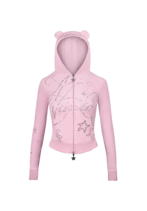 Dreamer Rhinestone Velour Teddy ZIP Hoodie Baby Pink