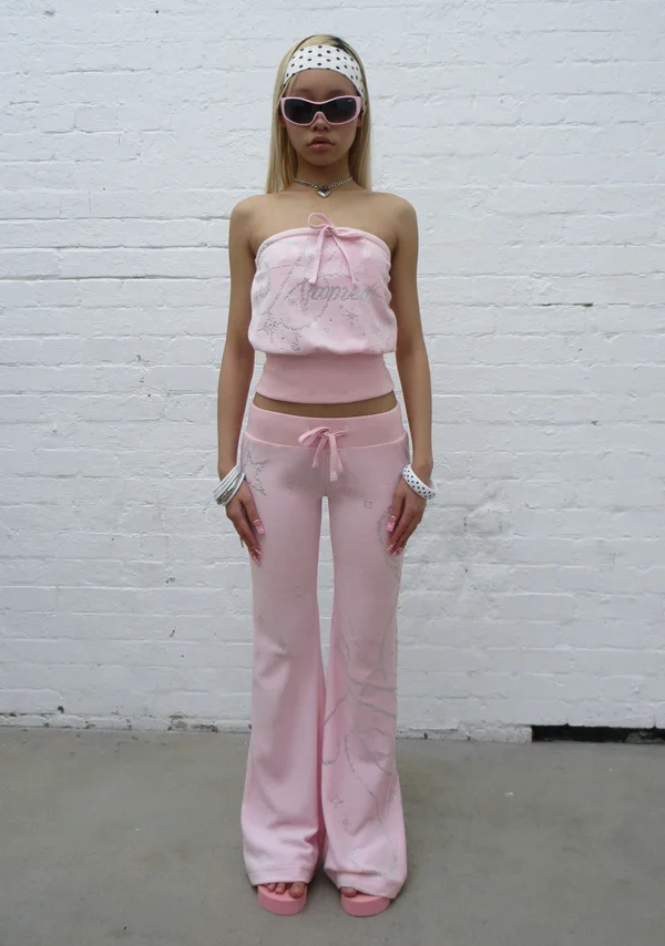 Dreamer Rhinestone Velour Tube Top Baby Pink-2