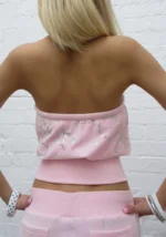 Dreamer Rhinestone Velour Tube Top Baby Pink-3