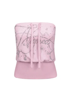 Dreamer Rhinestone Velour Tube Top Baby Pink