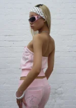 Dreamer Rhinestone Velour Tube Top Baby Pink-5